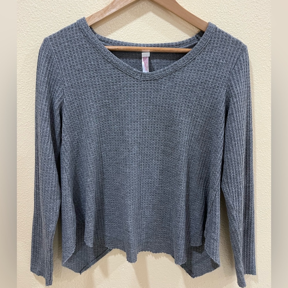 Waffle-knit long sleeve top